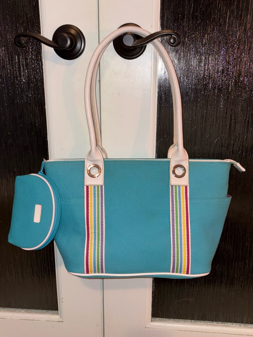 Vibrant teal canvas shoulder tote shoulder bag Rosetti with baby pouch NEW